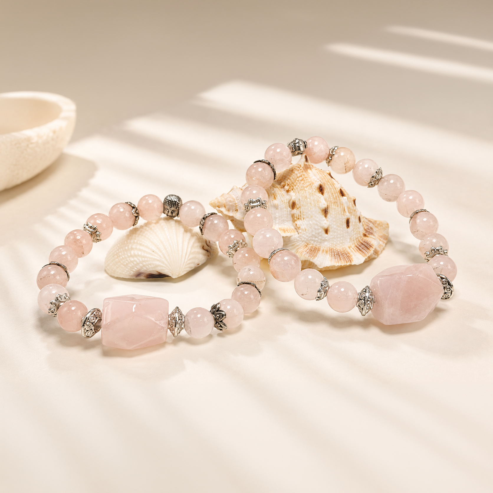 Rose Quartz Round Bead Bracelet thumbnail 4