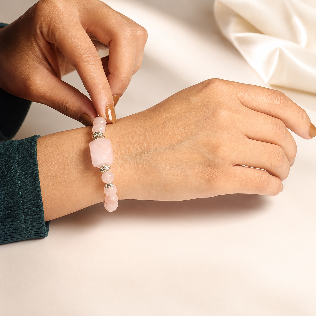 Rose Quartz Round Bead Bracelet thumbnail 5