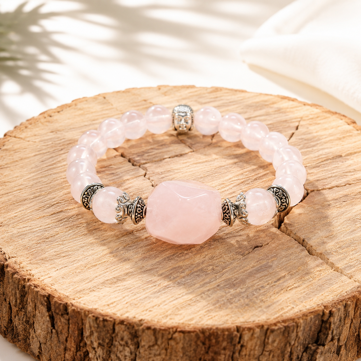 Rose Quartz Round Bead Bracelet thumbnail 2