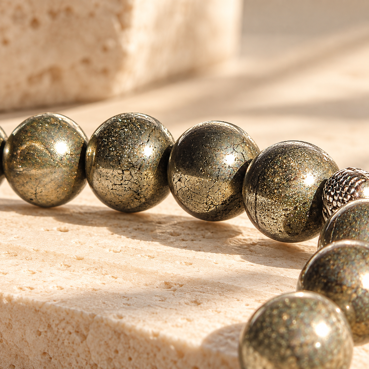 Pyrite Round Bead Bracelet thumbnail 2